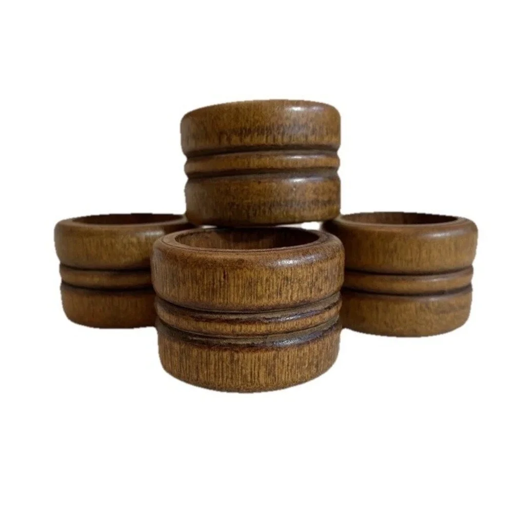 VTG Wooden Napkin Ring Holders Set of 4 Scandia Round Ribbed 1